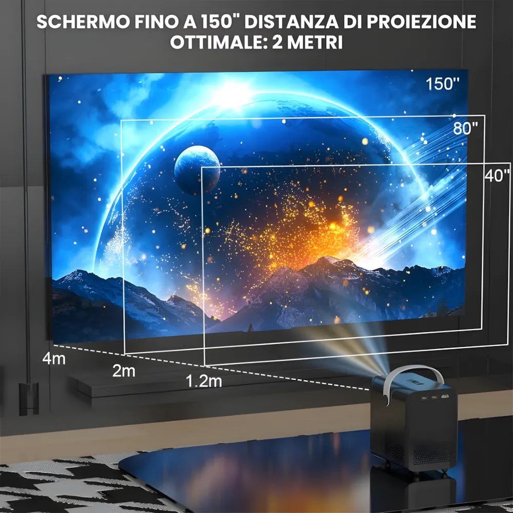 Mini proiettore portatile Android: 300 ANSI lumen, autofocus motorizzato, compatibile 6K, Wi-Fi e Bluetooth 5.3 per cinema ovunque