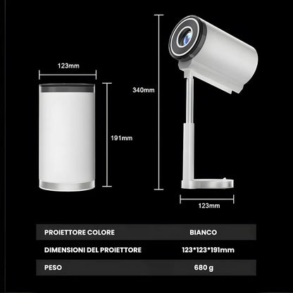Mini proiettore portatile Android 13: 500 ANSI lumen, Wi-Fi 5G, rotazione 90°, plug and play per cinema ovunque