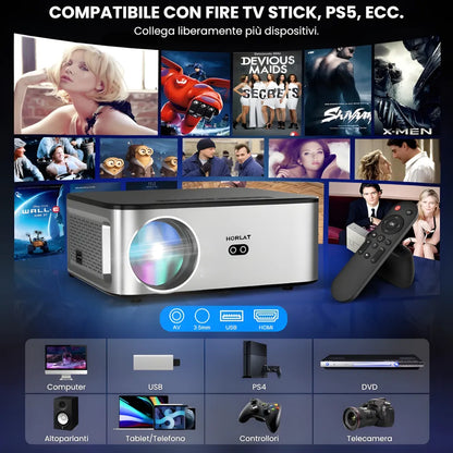 Proiettore home cinema Full HD 1100 ANSI: Android 9.0, autofocus, Wi-Fi 5G, Bluetooth 5.1 per streaming, gaming e cinema senza limiti
