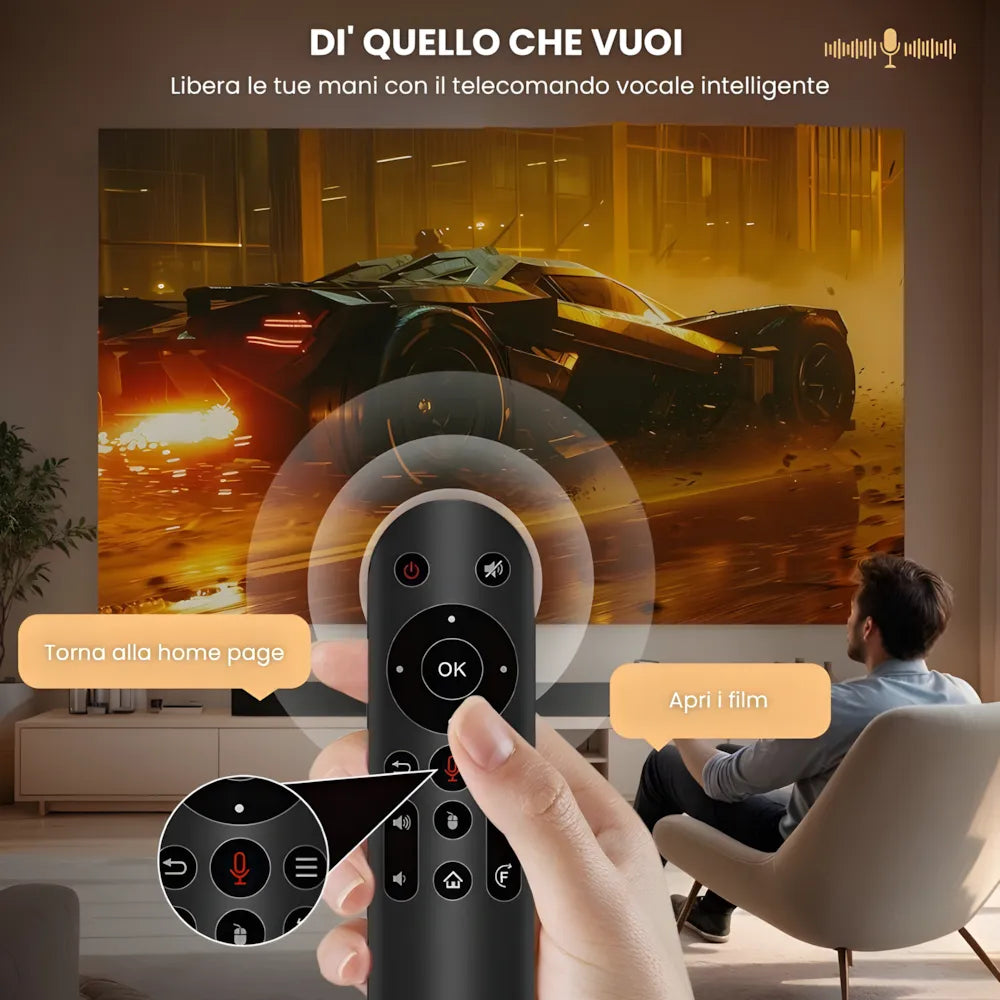 Proiettore portatile Full HD Android 11: 650 ANSI, autofocus, Wi-Fi 6, Bluetooth 5.2 e rotazione 360° per cinema, gaming e streaming ovunque