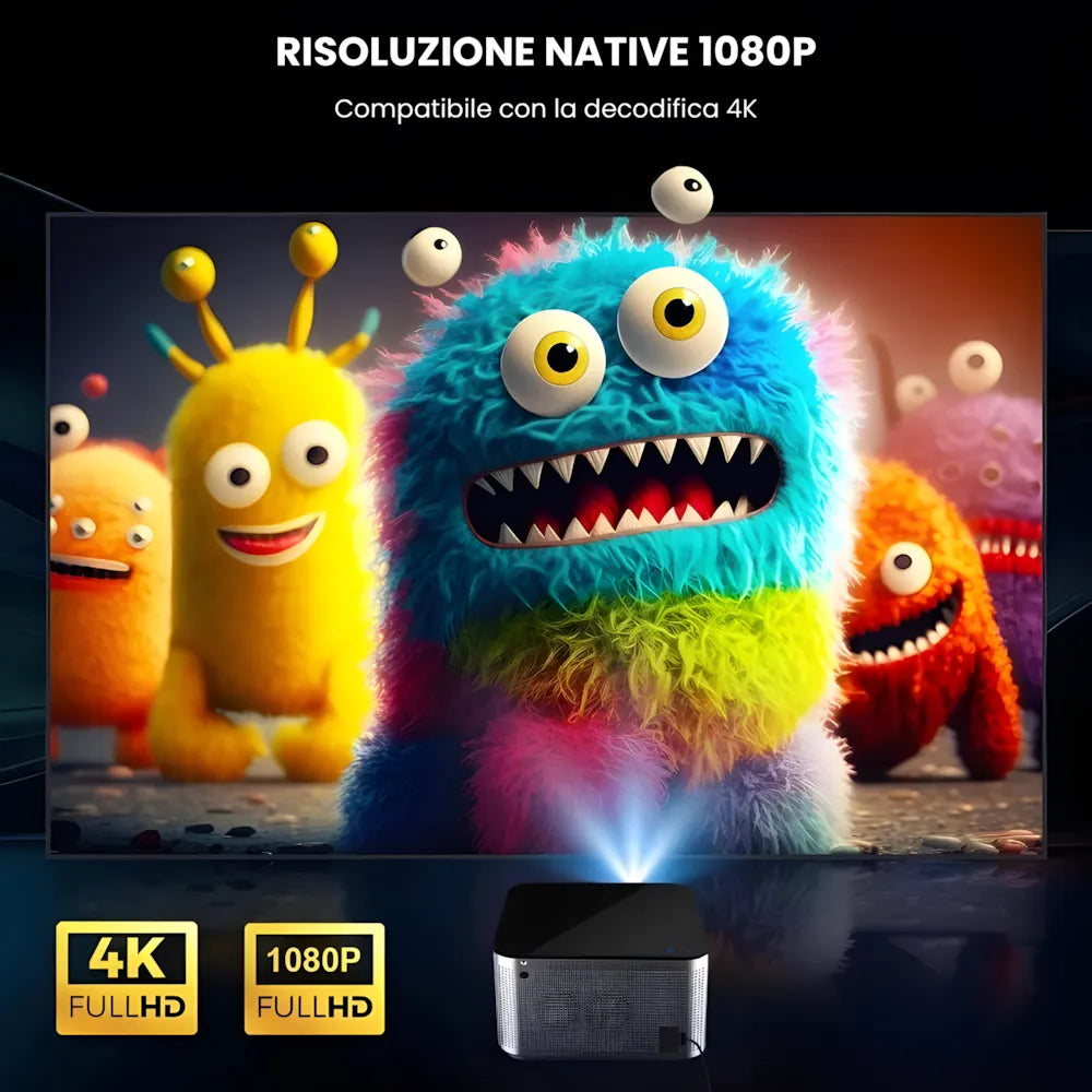 Proiettore Full HD Android con WiFi 6 e Autofocus: Cinema a casa in pochi secondi