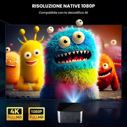 Proiettore Full HD Android con WiFi 6 e Autofocus: Cinema a casa in pochi secondi